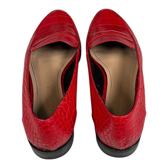 Zara Trafaluc Red Croc-Embossed Loafers Women’s Size 39 (8.5 US) - Picture 4 of 13